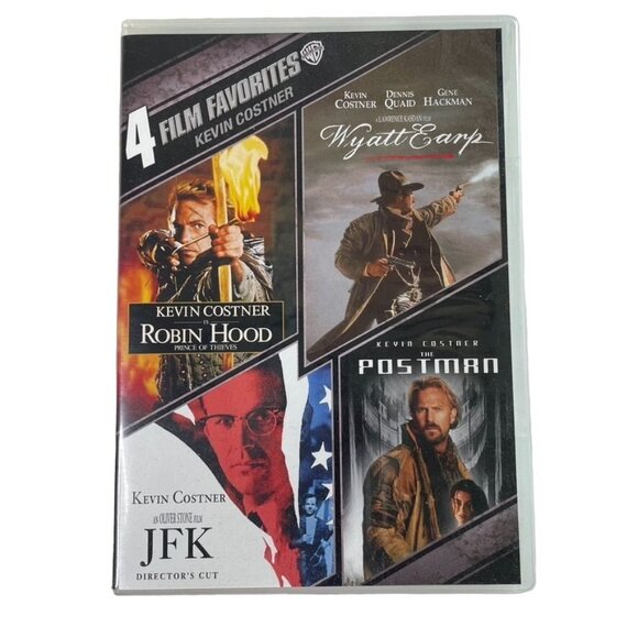 4 Film Favorites Kevin Costner DVD Robin Hood Wyatt Earp JFK Postman PG 13 R u - Picture 1 of 2